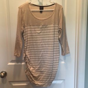 3/4 length maternity shirt. Tan and white strips.